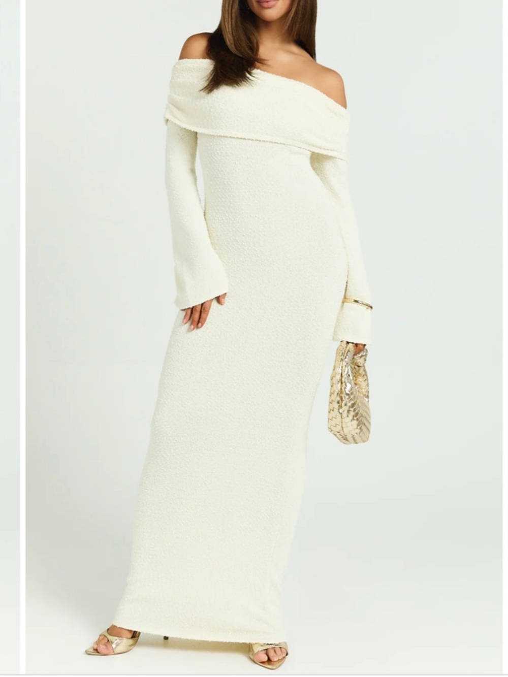 Showpo Off-Shoulder Cream Maxi Dress